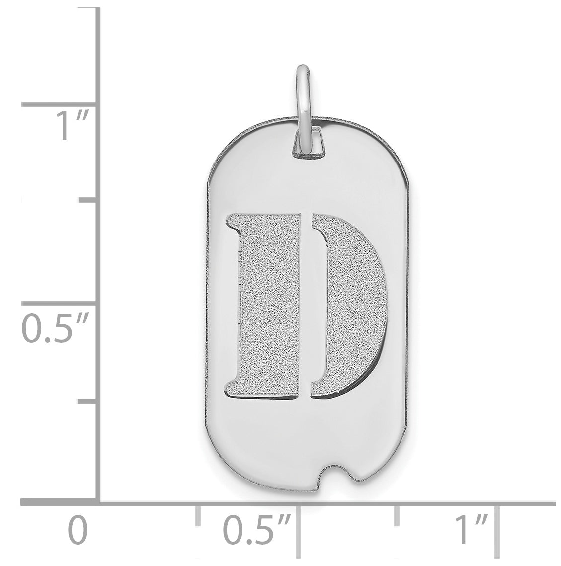 14K White Gold Polished Letter D Initial Dog Tag Pendant