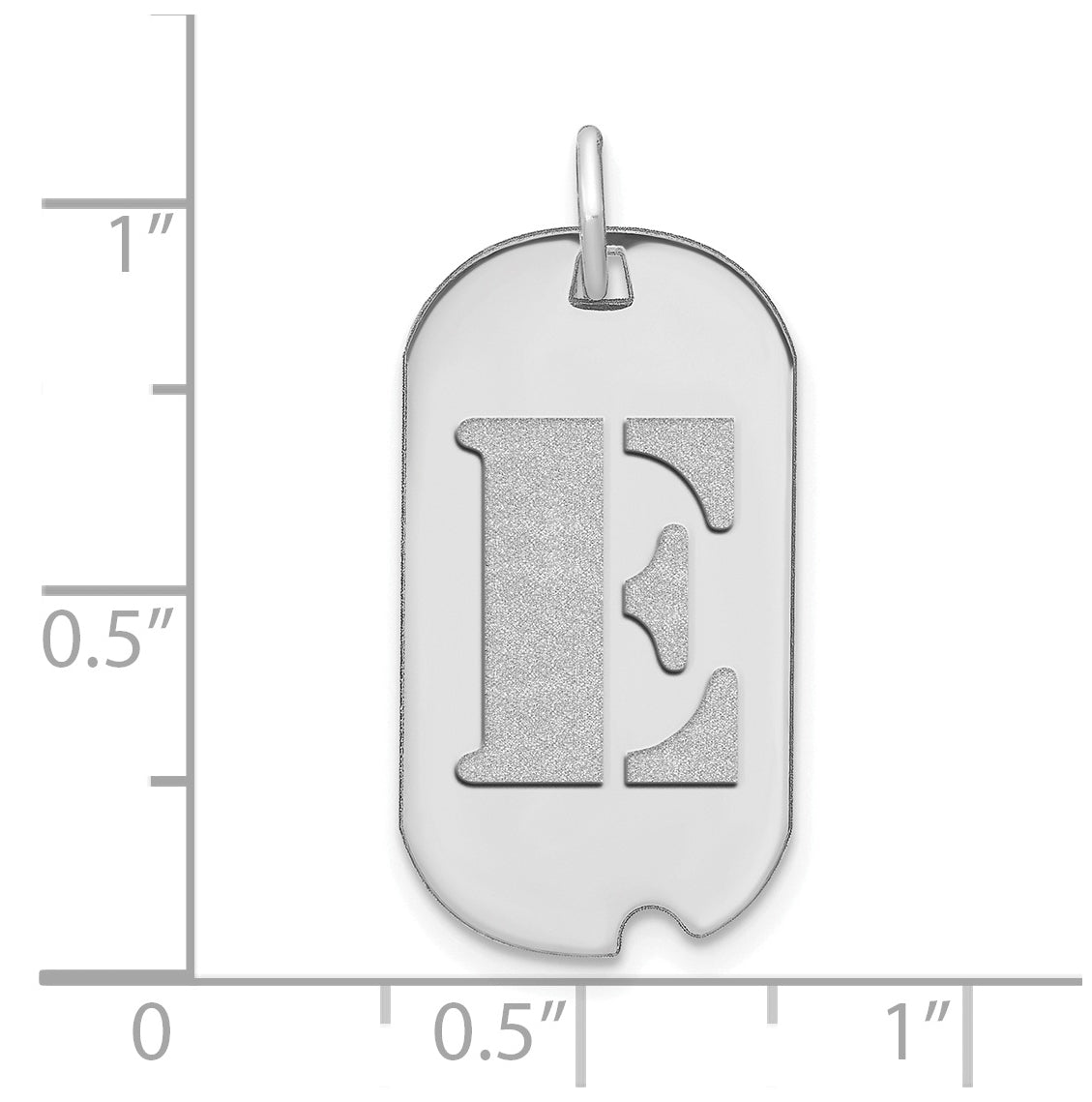 14K White Gold Polished Letter E Initial Dog Tag Pendant