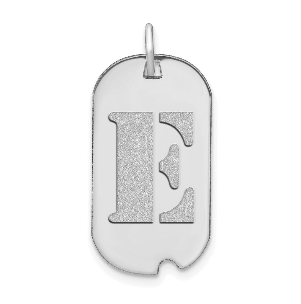 14K White Gold Polished Letter E Initial Dog Tag Pendant