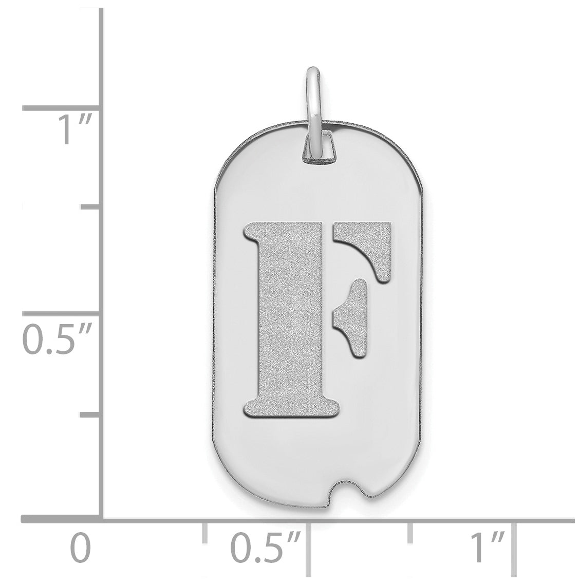 14K White Gold Polished Letter F Initial Dog Tag Pendant