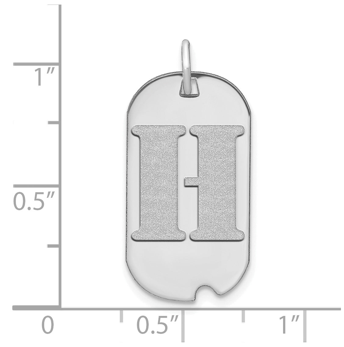 14K White Gold Polished Letter H Initial Dog Tag Pendant