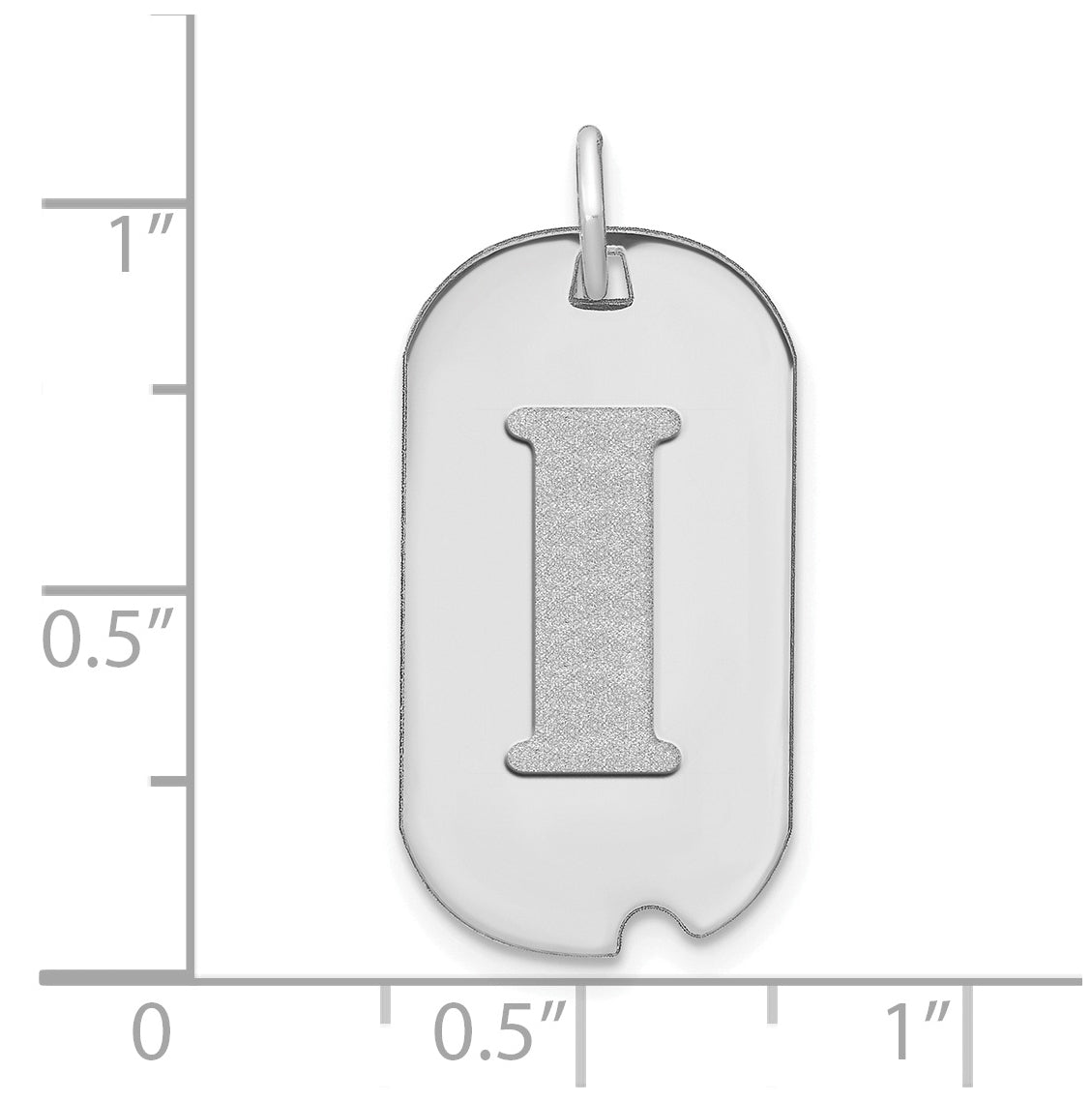 14K White Gold Polished Letter I Initial Dog Tag Pendant