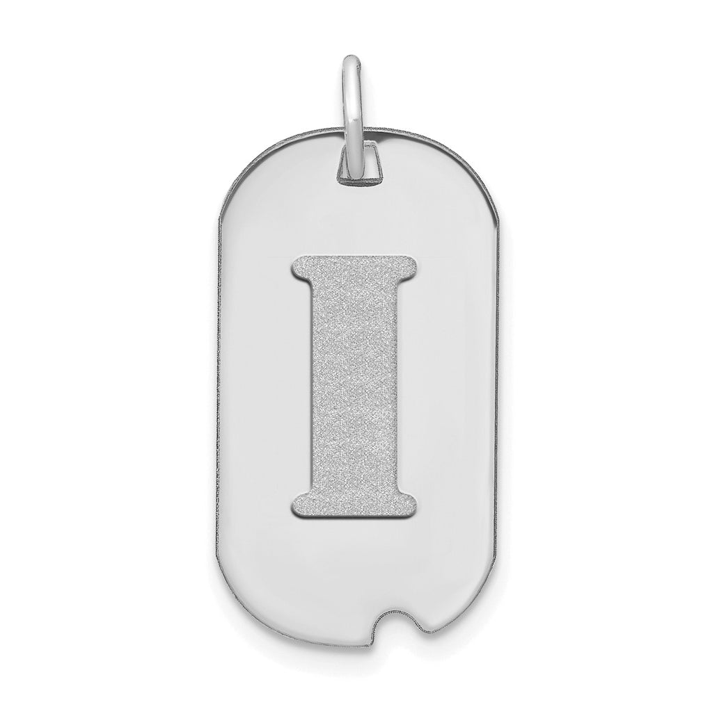 14K White Gold Polished Letter I Initial Dog Tag Pendant