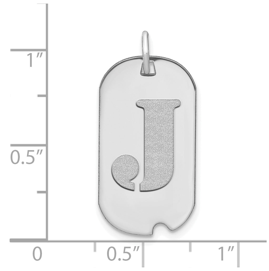 14K White Gold Polished Letter J Initial Dog Tag Pendant