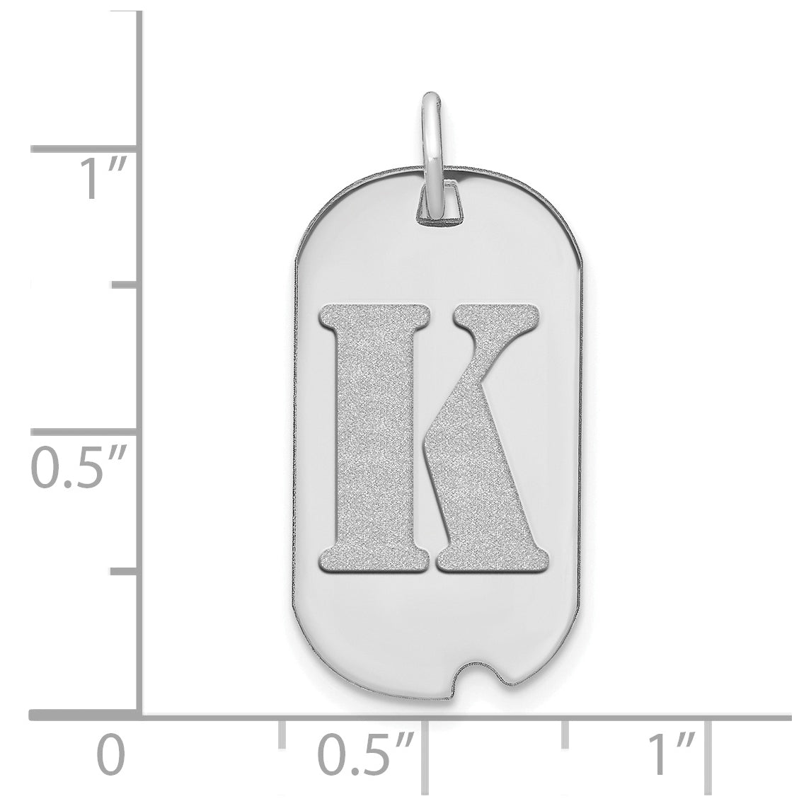 14K White Gold Polished Letter K Initial Dog Tag Pendant