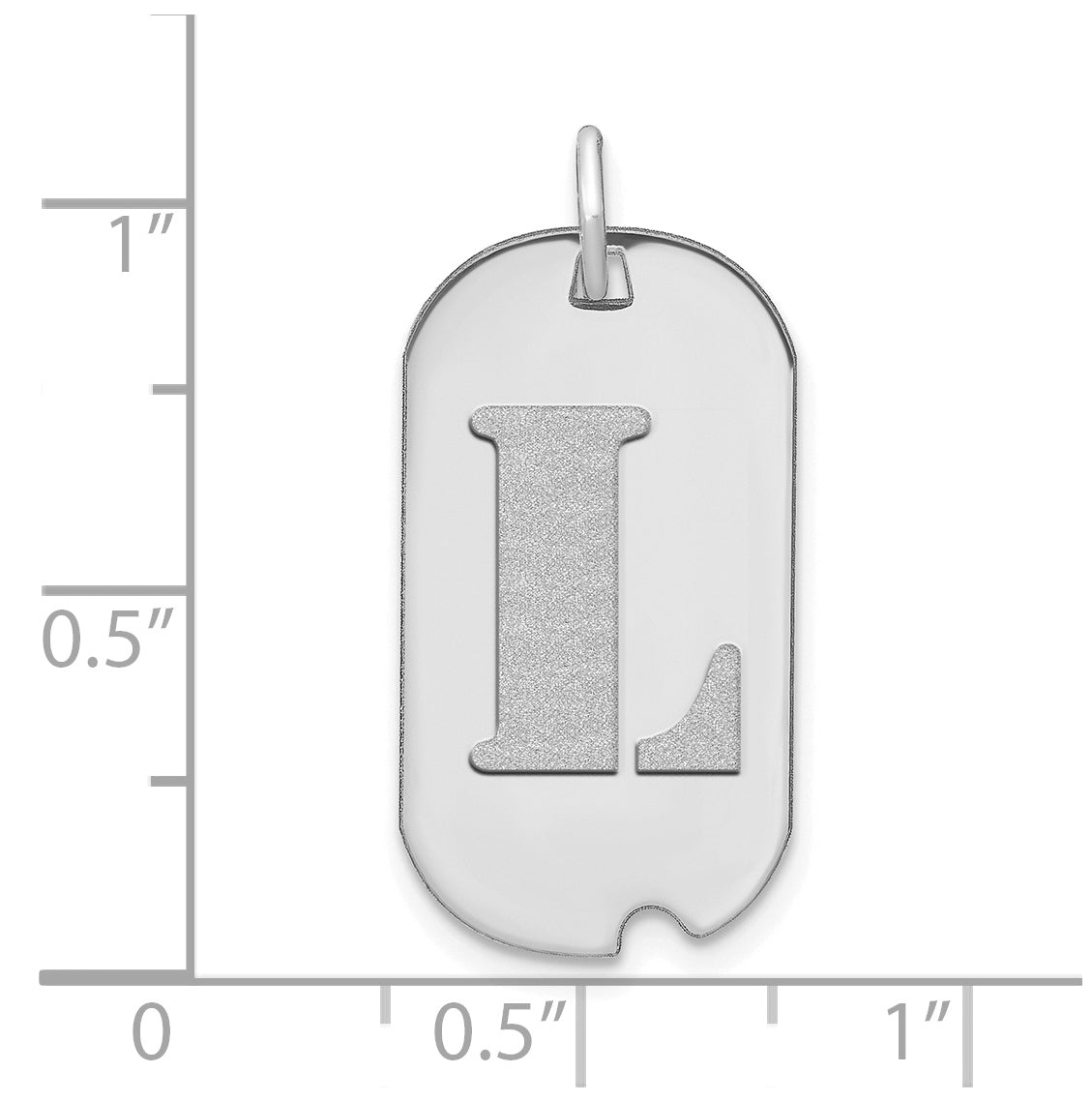 14K White Gold Polished Letter L Initial Dog Tag Pendant
