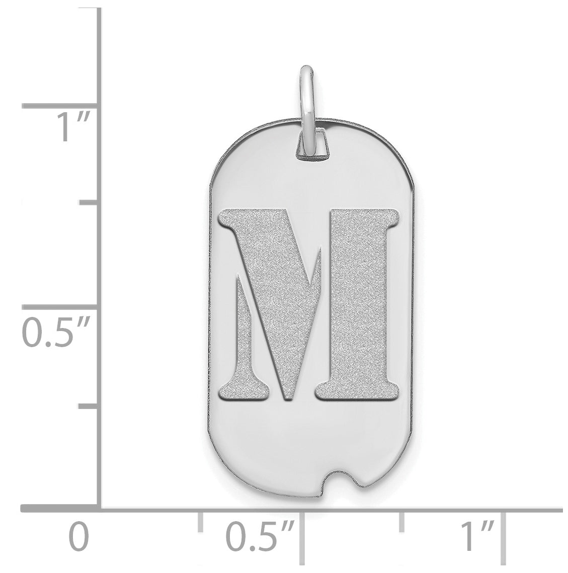 14K White Gold Polished Letter M Initial Dog Tag Pendant