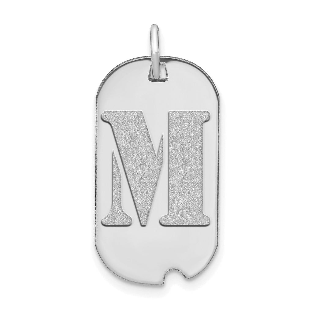 14K White Gold Polished Letter M Initial Dog Tag Pendant
