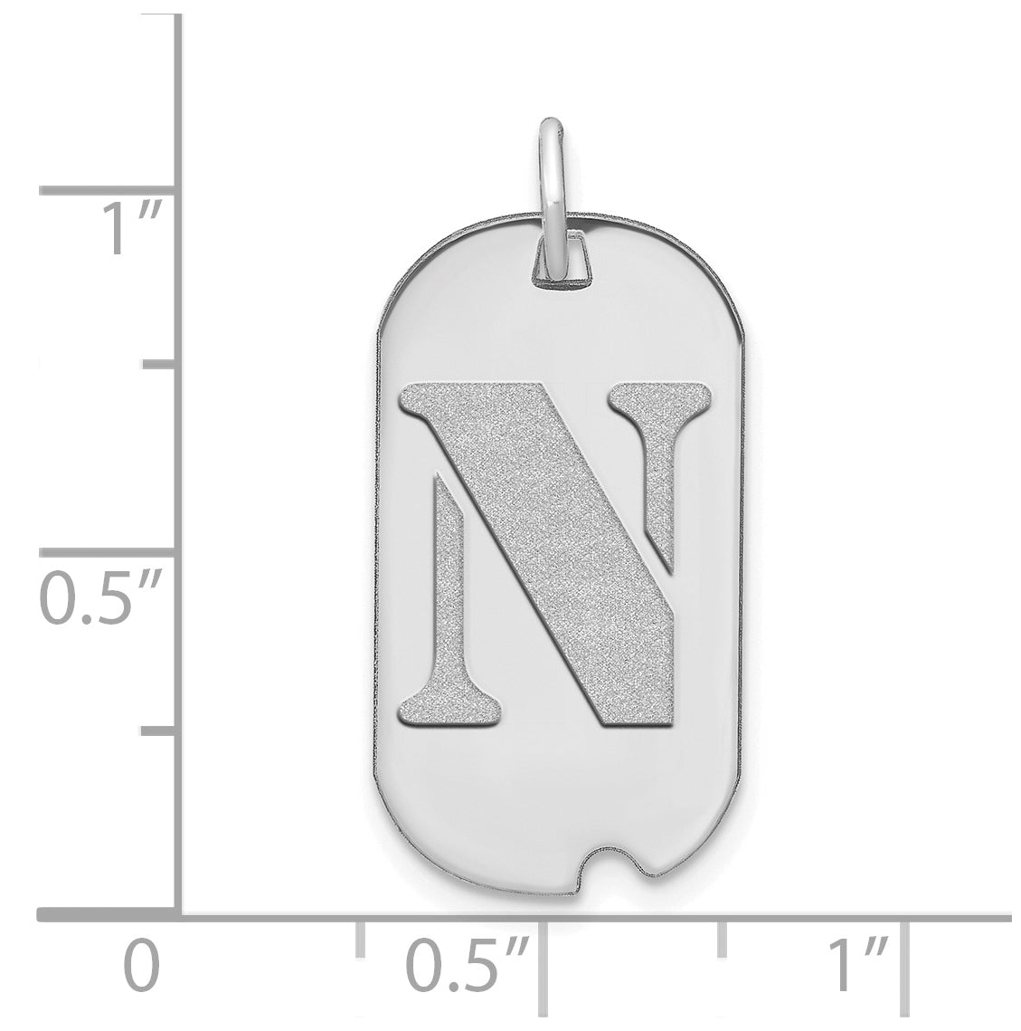 14K White Gold Polished Letter N Initial Dog Tag Pendant
