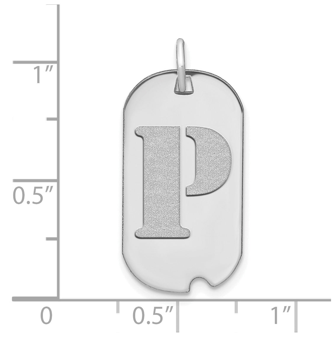 14K White Gold Polished Letter P Initial Dog Tag Pendant