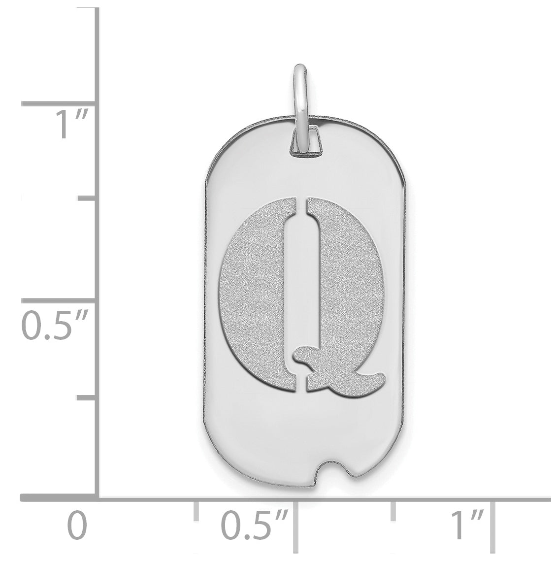 14K White Gold Polished Letter Q Initial Dog Tag Pendant