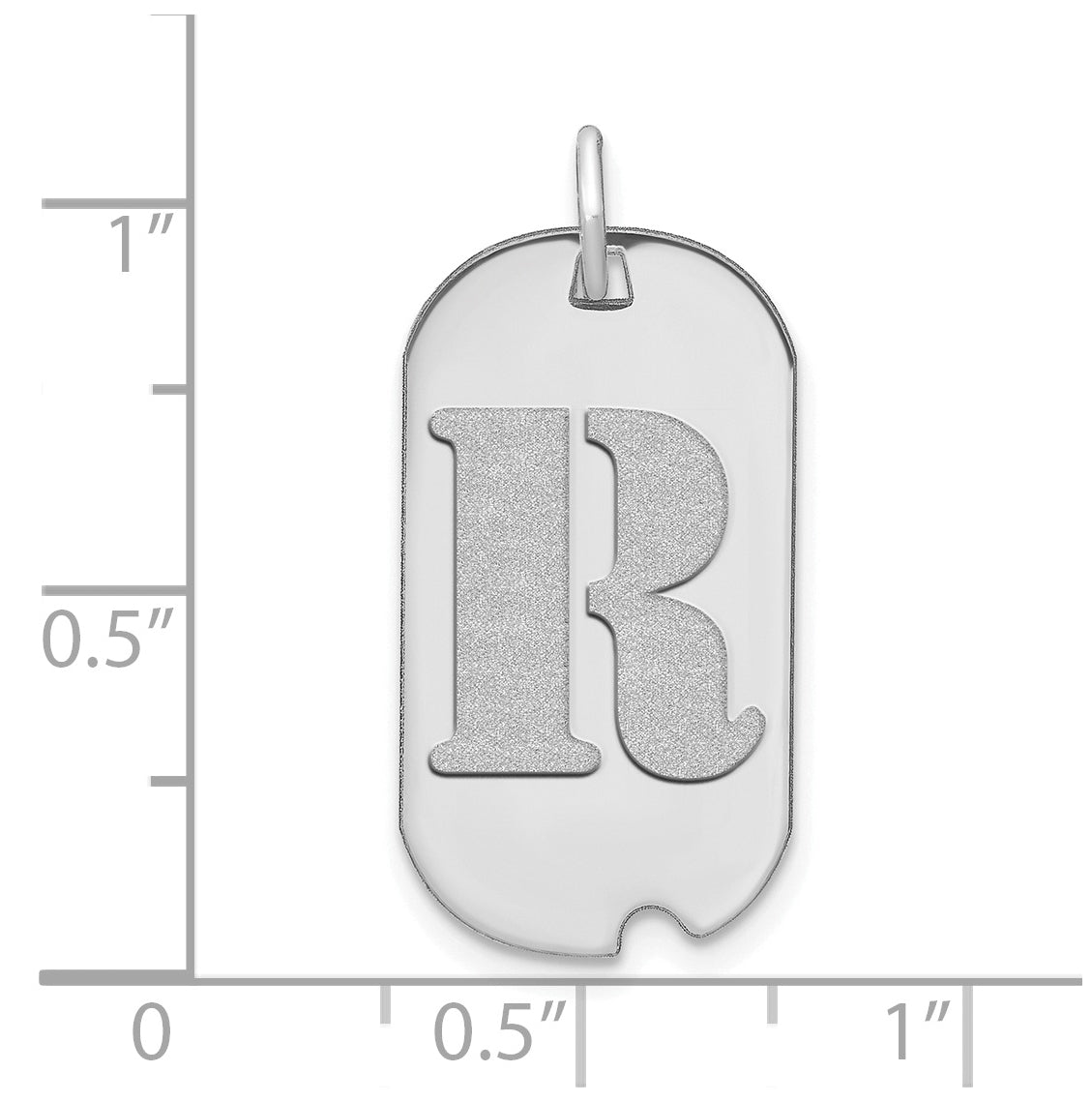 14K White Gold Polished Letter R Initial Dog Tag Pendant