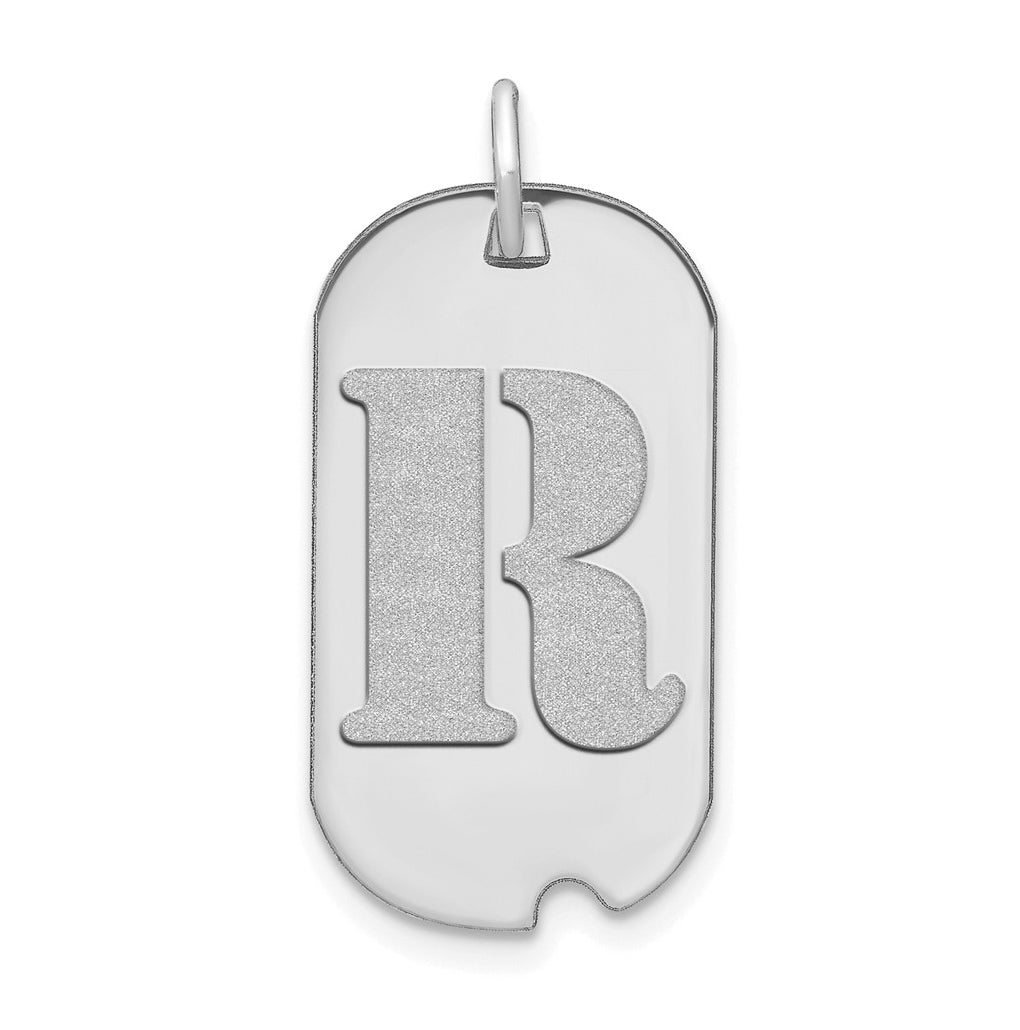 14K White Gold Polished Letter R Initial Dog Tag Pendant