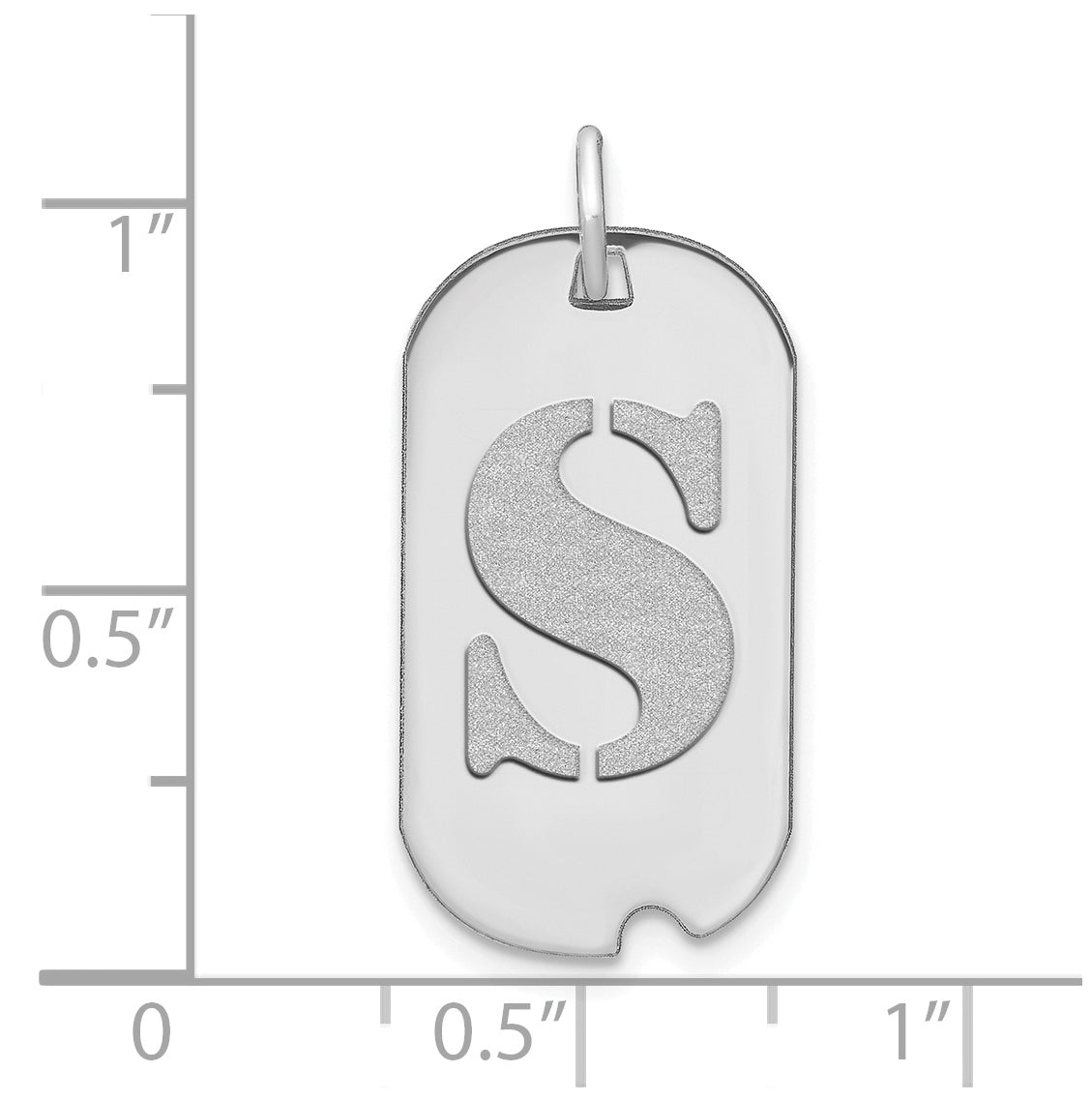 14K White Gold Polished Letter S Initial Dog Tag Pendant