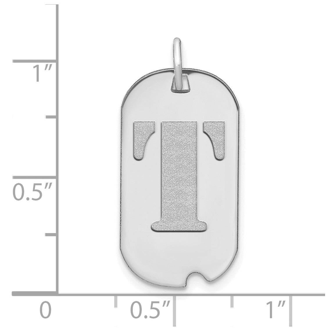 14K White Gold Polished Letter T Initial Dog Tag Pendant