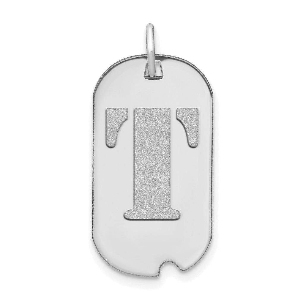 14K White Gold Polished Letter T Initial Dog Tag Pendant