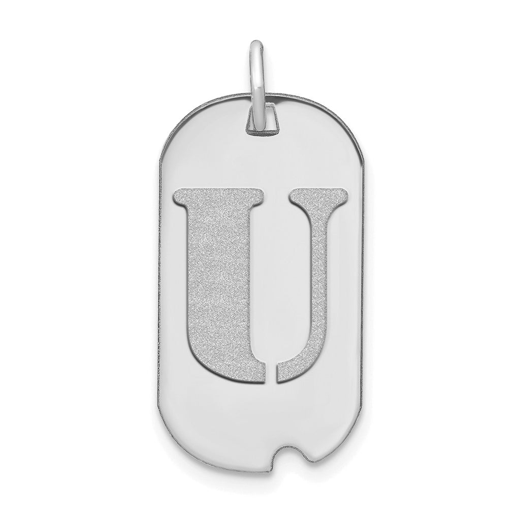 14K White Gold Polished Letter U Initial Dog Tag Pendant