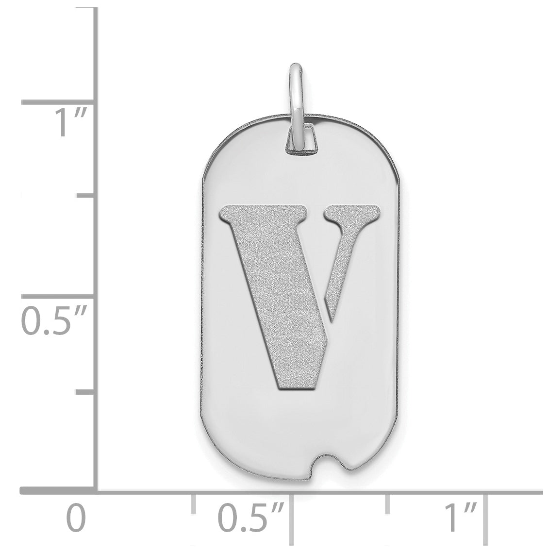 14K White Gold Polished Letter V Initial Dog Tag Pendant