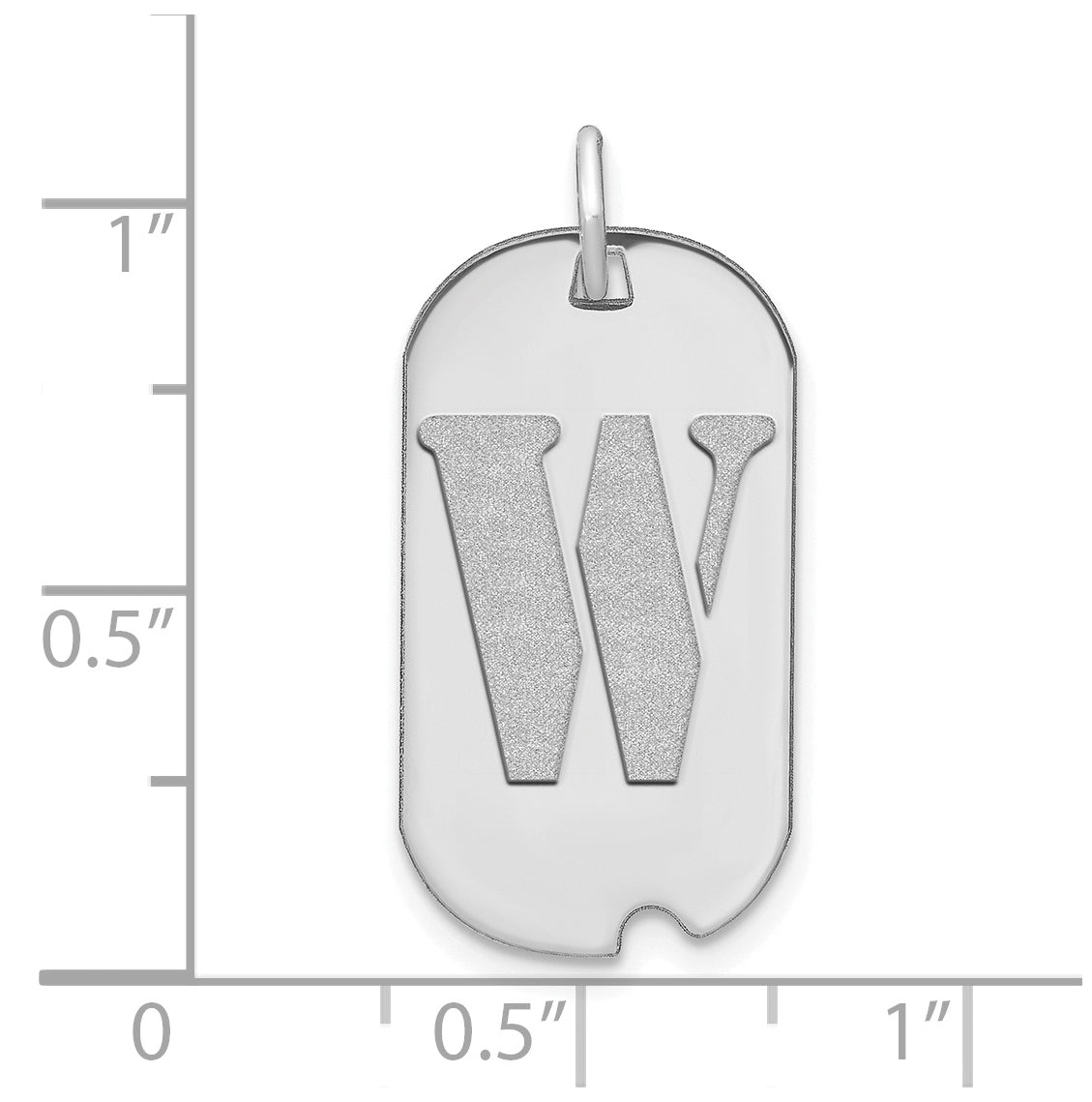 14K White Gold Polished Letter W Initial Dog Tag Pendant
