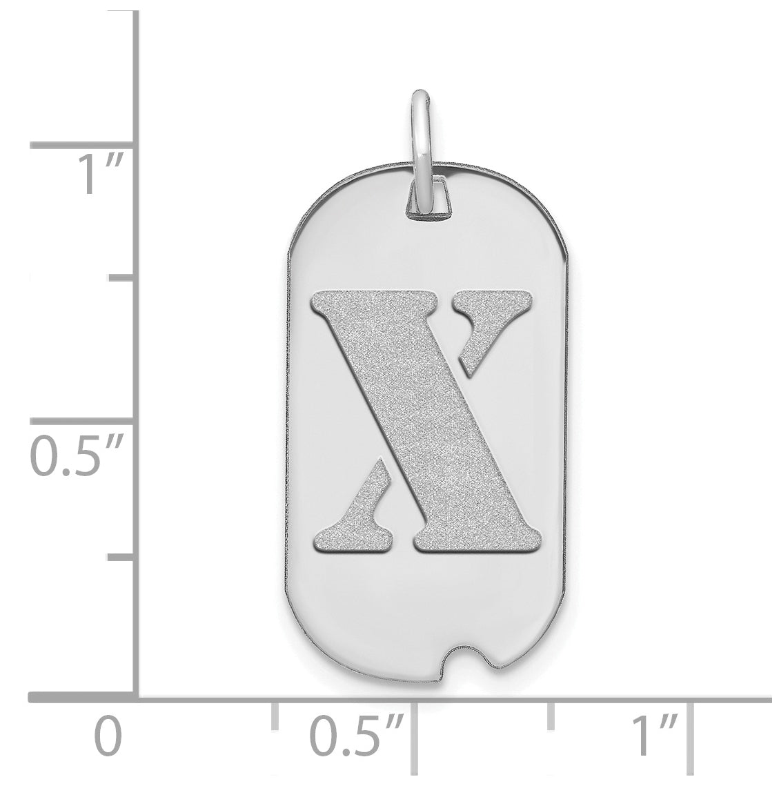 14K White Gold Polished Letter X Initial Dog Tag Pendant