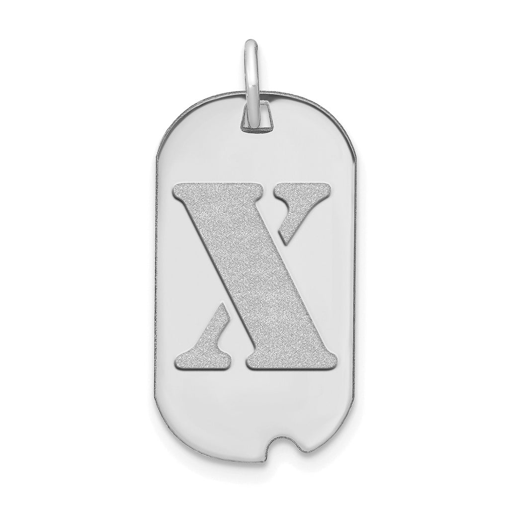 14K White Gold Polished Letter X Initial Dog Tag Pendant