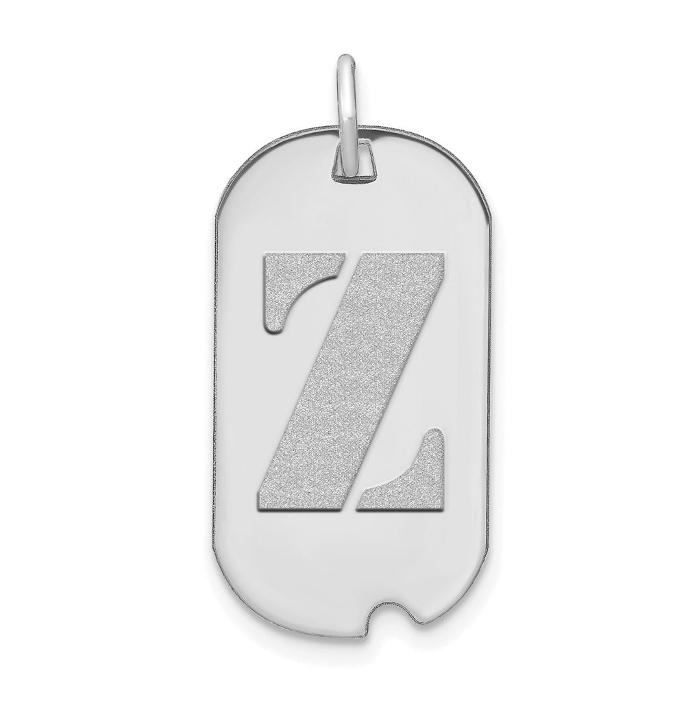 14K White Gold Polished Letter Z Initial Dog Tag Pendant