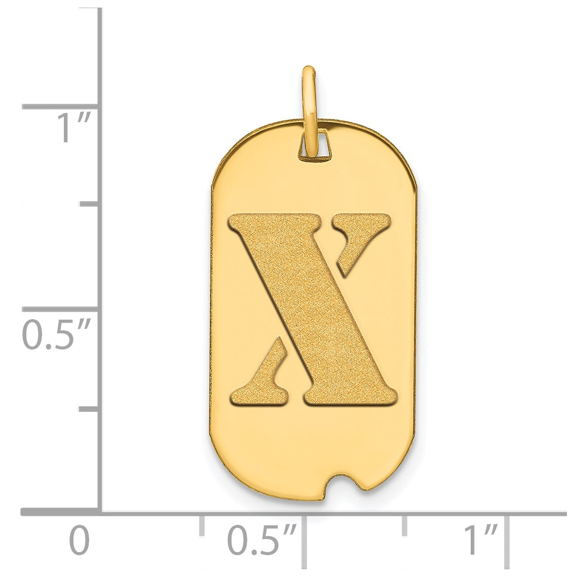 14K Yellow Gold Polished Letter X Initial Dog Tag Pendant