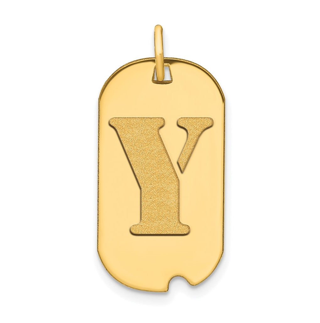 14K Yellow Gold Polished Letter Y Initial Dog Tag Pendant
