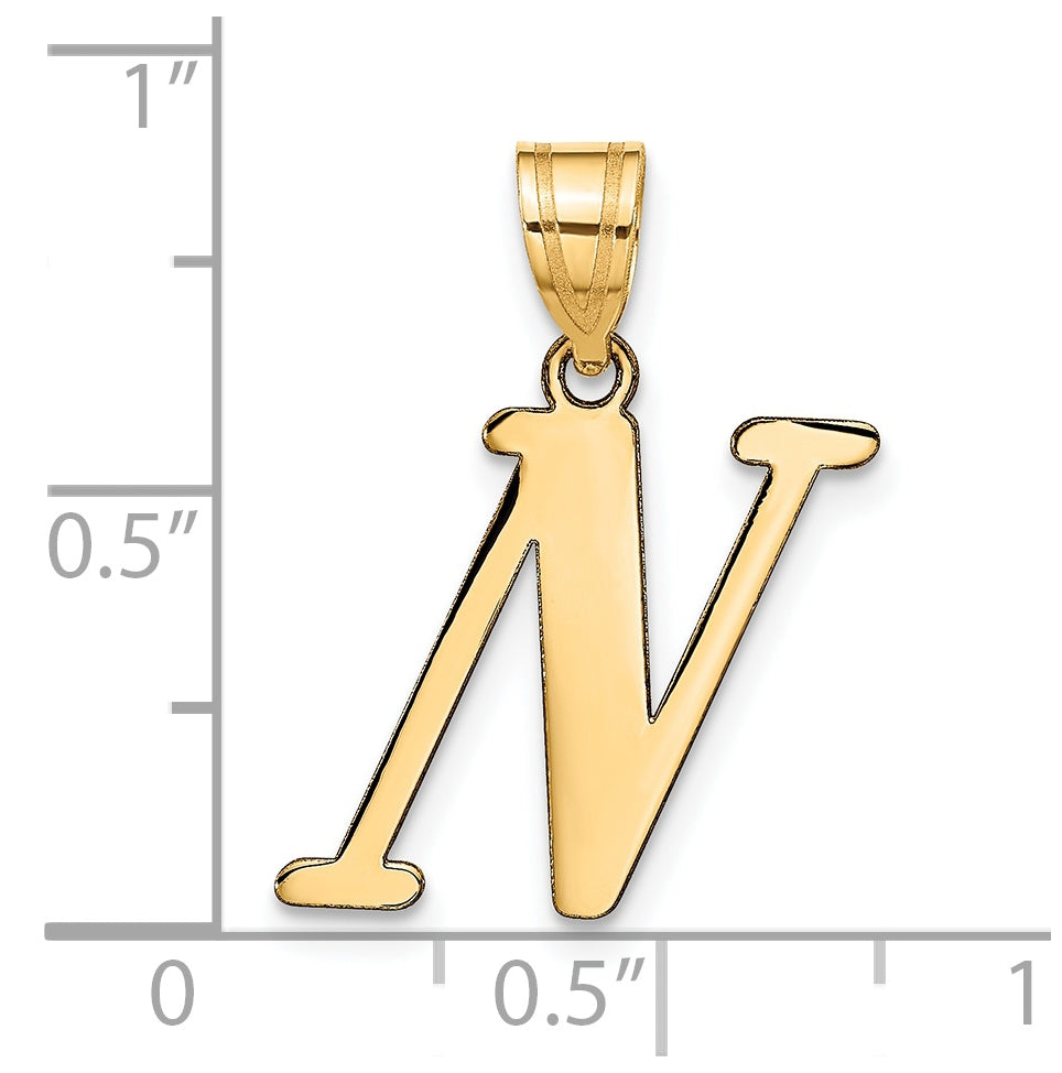 14K Yellow Gold Polished Letter N Initial Pendant