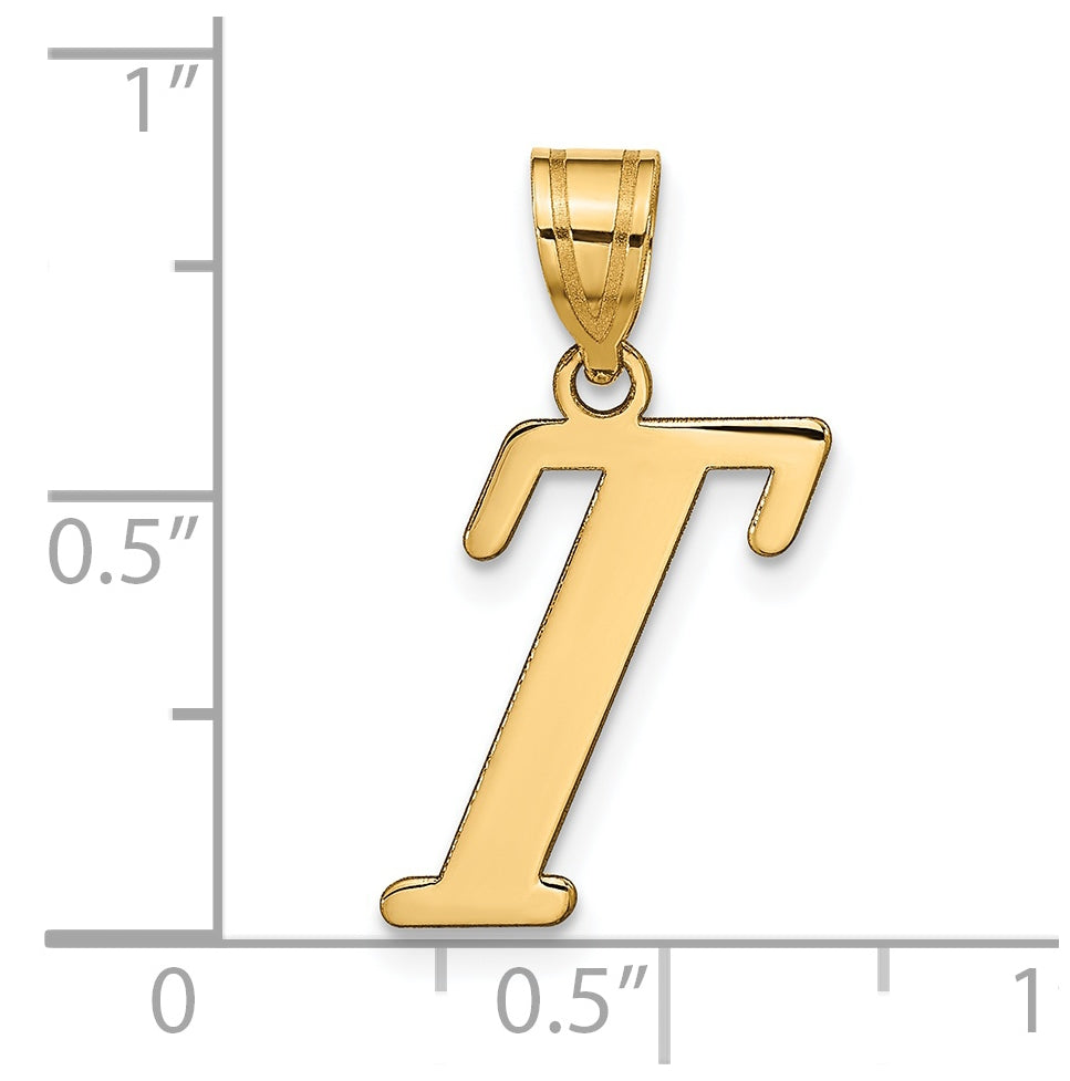 14K Yellow Gold Polished Letter T Initial Pendant