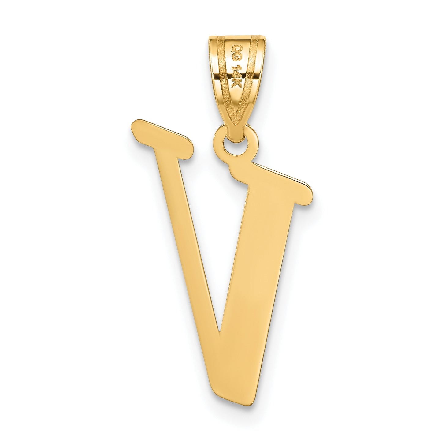 14K Yellow Gold Polished Letter V Initial Pendant