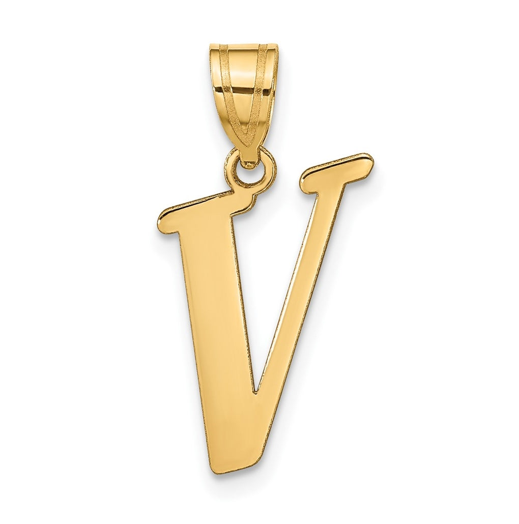 14K Yellow Gold Polished Letter V Initial Pendant