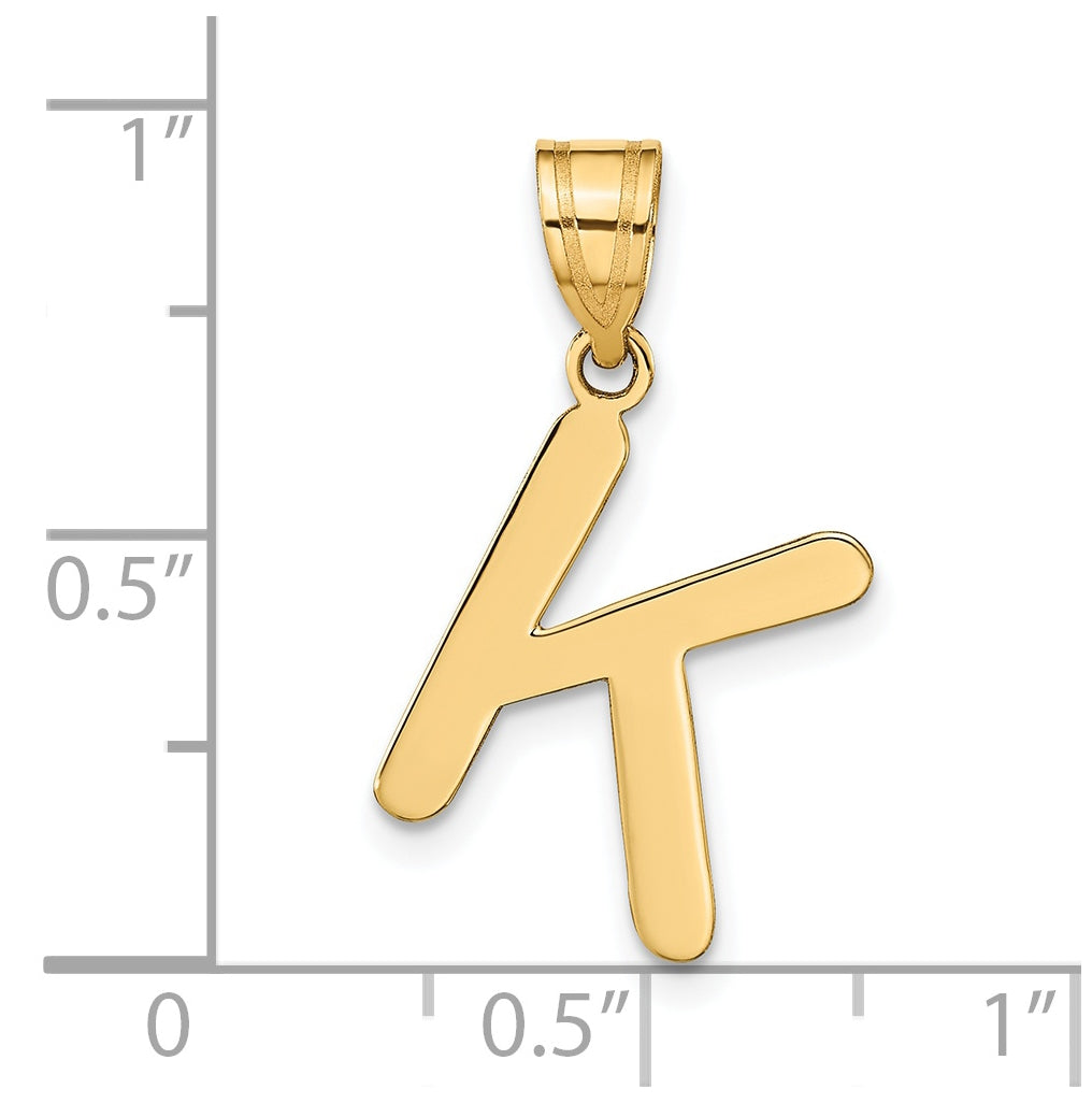 14K Yellow Gold Polished Bubble Letter K Initial Pendant