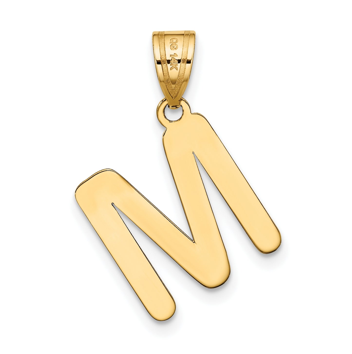 14K Yellow Gold Polished Bubble Letter M Initial Pendant