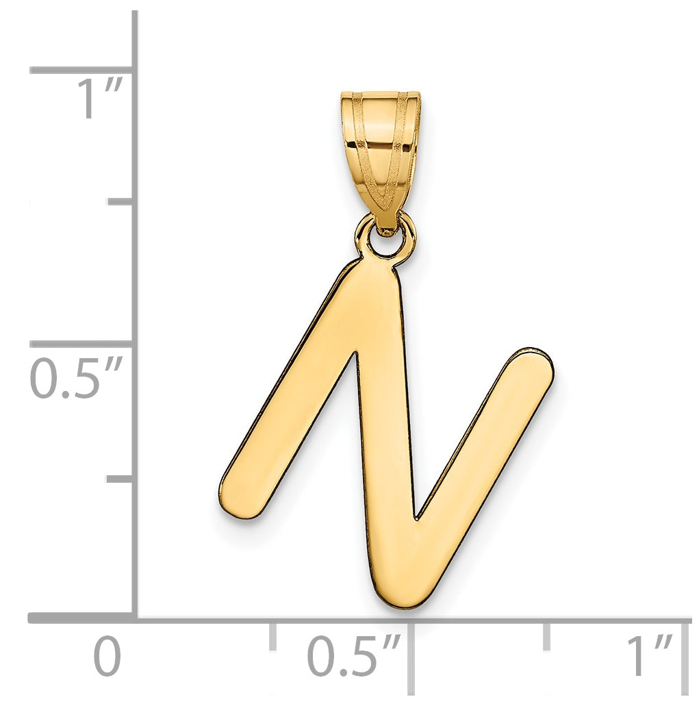 14K Yellow Gold Polished Bubble Letter N Initial Pendant