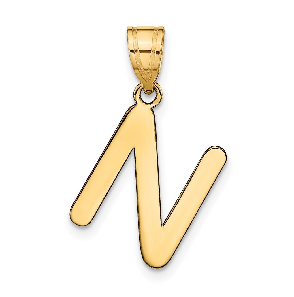 14K Yellow Gold Polished Bubble Letter N Initial Pendant
