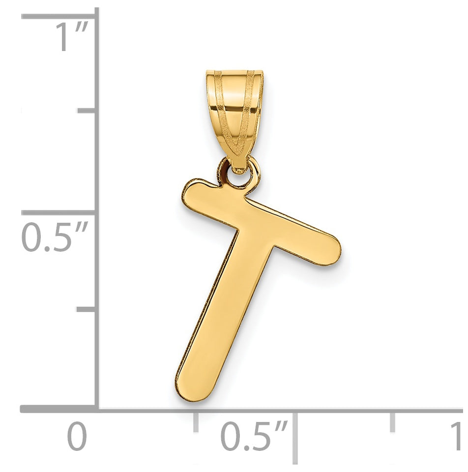 14K Yellow Gold Polished Bubble Letter T Initial Pendant