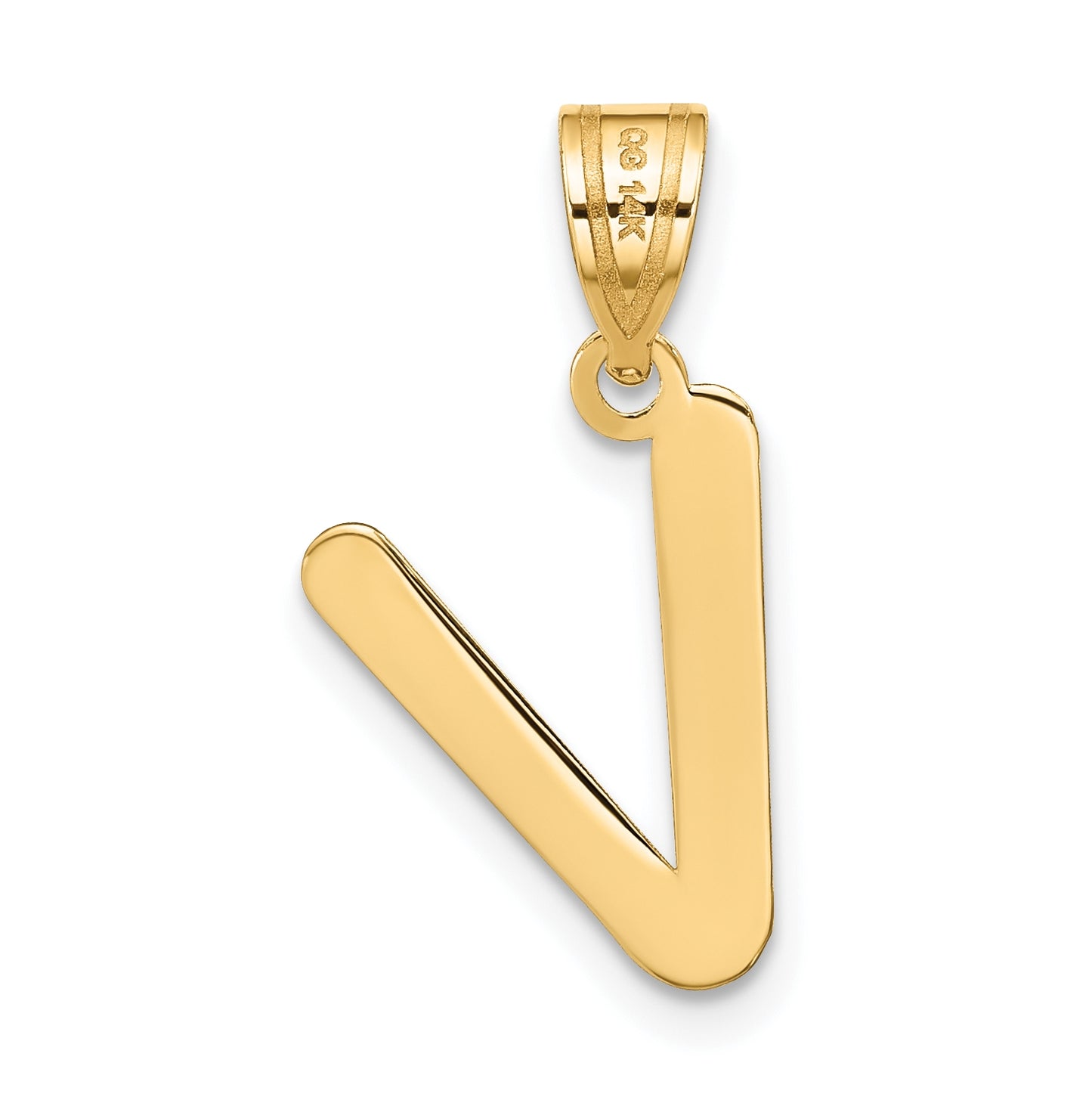 14K Yellow Gold Polished Bubble Letter V Initial Pendant