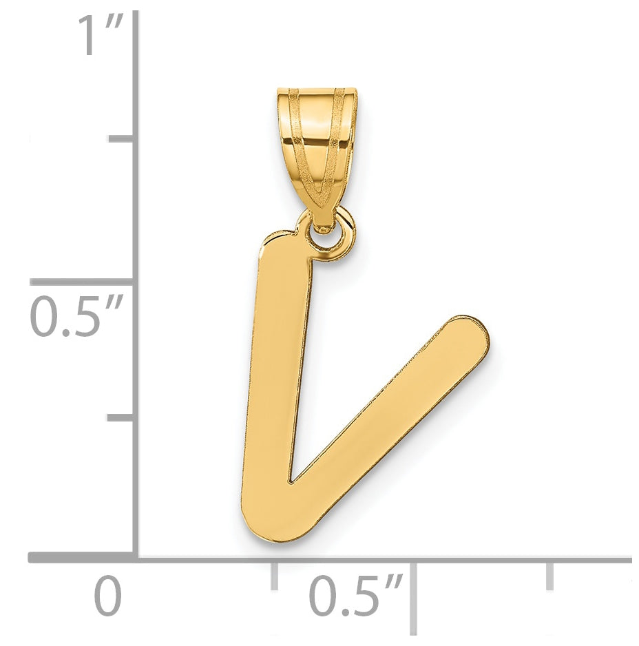 14K Yellow Gold Polished Bubble Letter V Initial Pendant