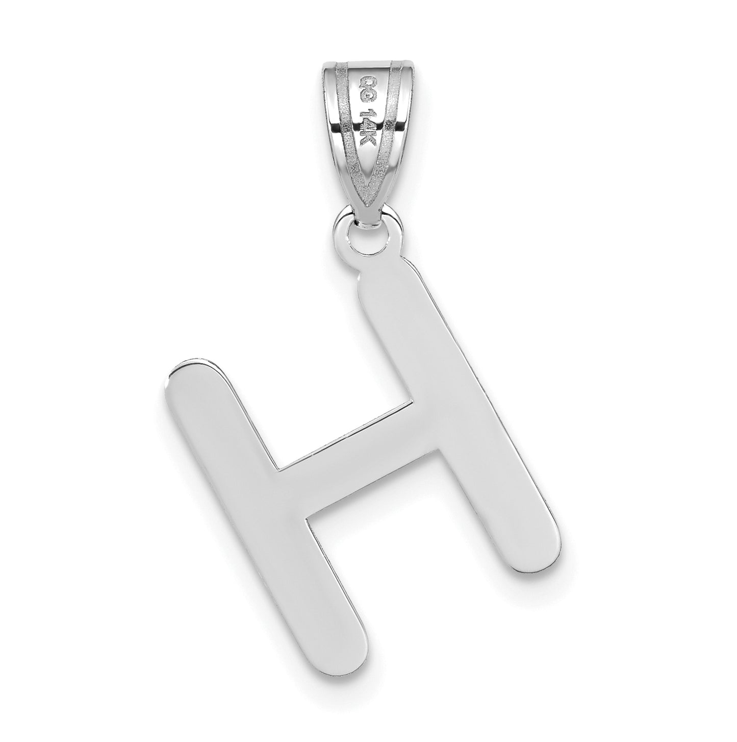 14K White Gold Polished Bubble Letter H Initial Pendant
