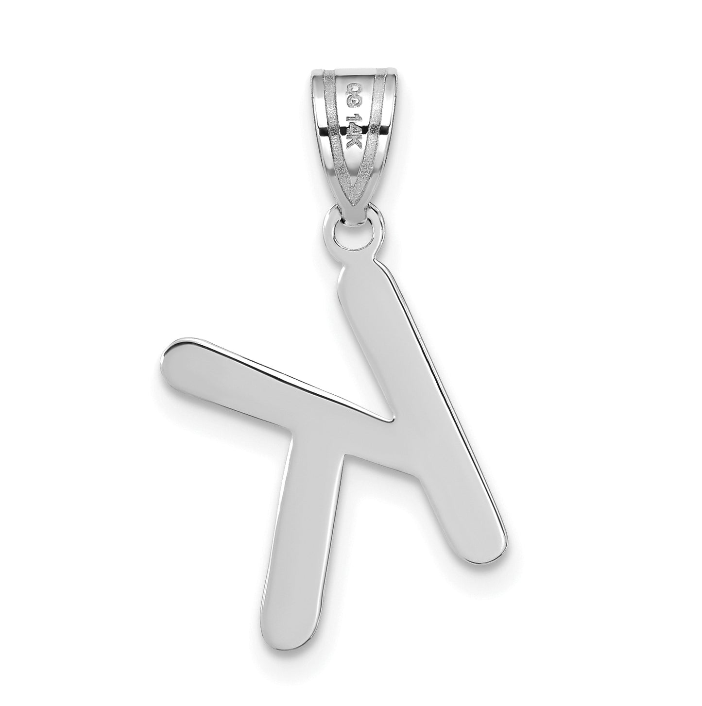 14K White Gold Polished Bubble Letter K Initial Pendant