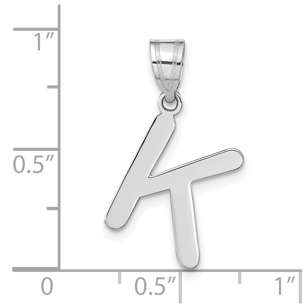 14K White Gold Polished Bubble Letter K Initial Pendant