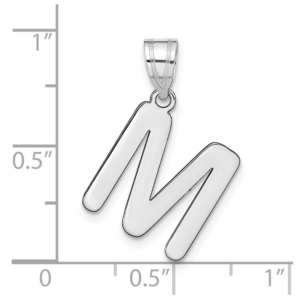 14K White Gold Polished Bubble Letter M Initial Pendant