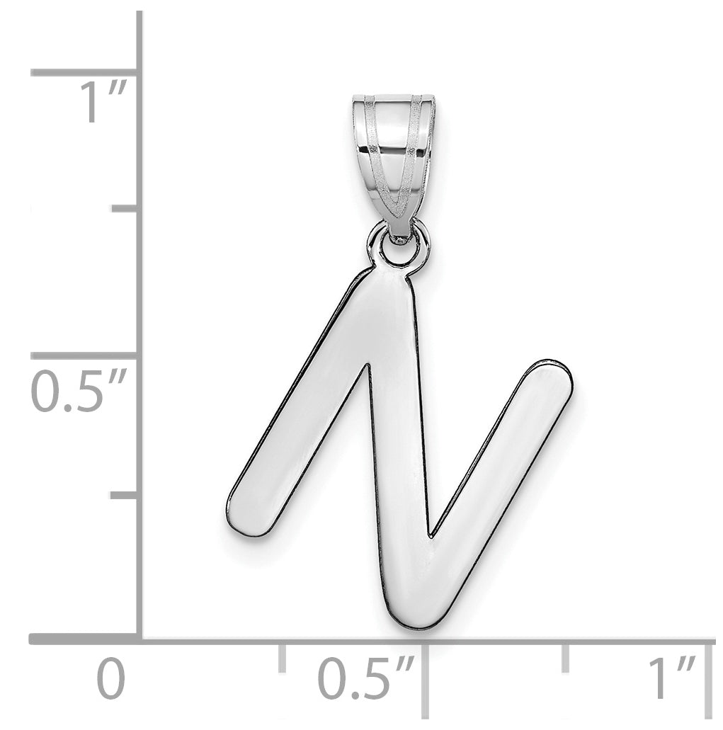 14K White Gold Polished Bubble Letter N Initial Pendant
