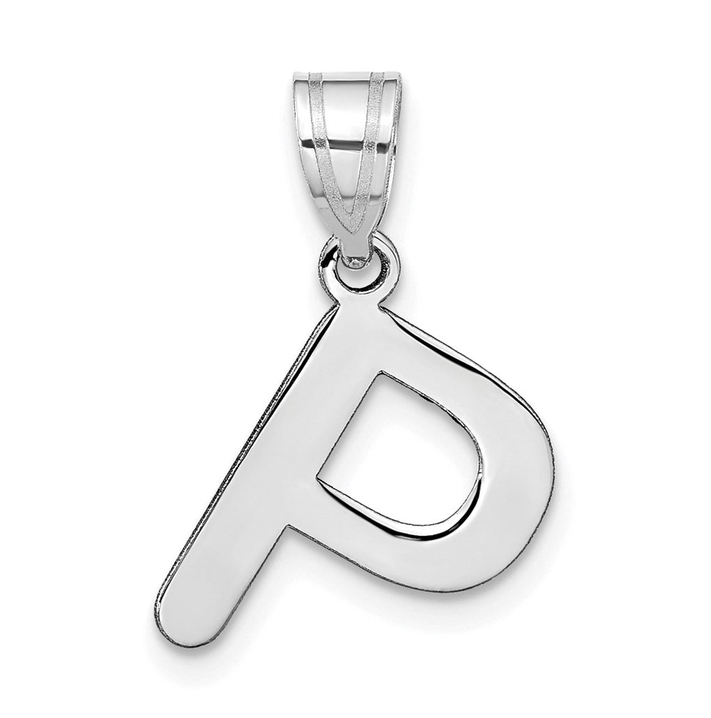 14K White Gold Polished Bubble Letter P Initial Pendant