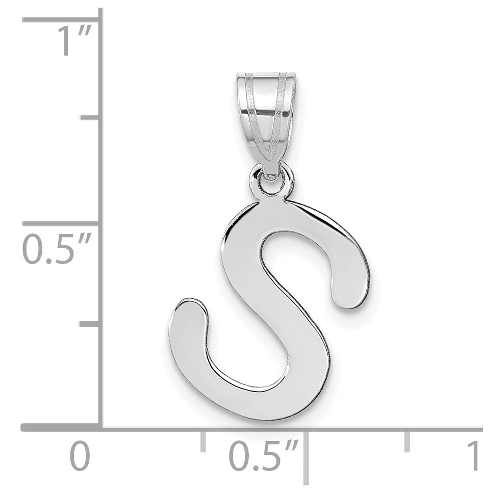 14K White Gold Polished Bubble Letter S Initial Pendant