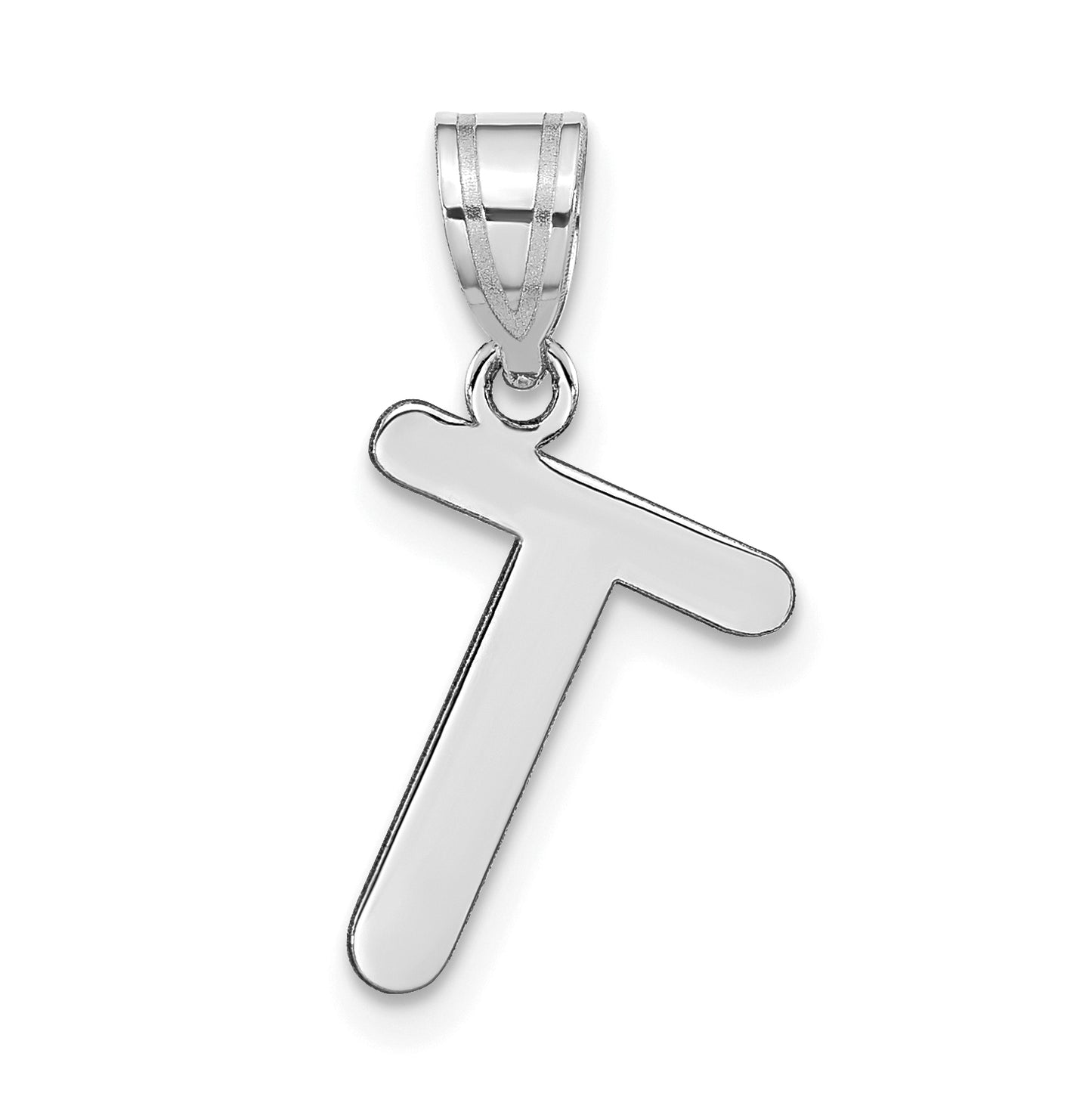 14K White Gold Polished Bubble Letter T Initial Pendant