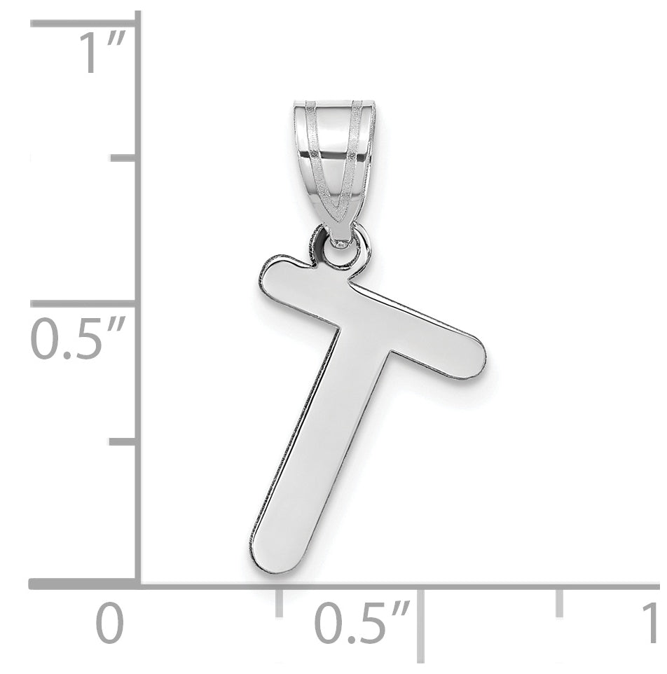 14K White Gold Polished Bubble Letter T Initial Pendant