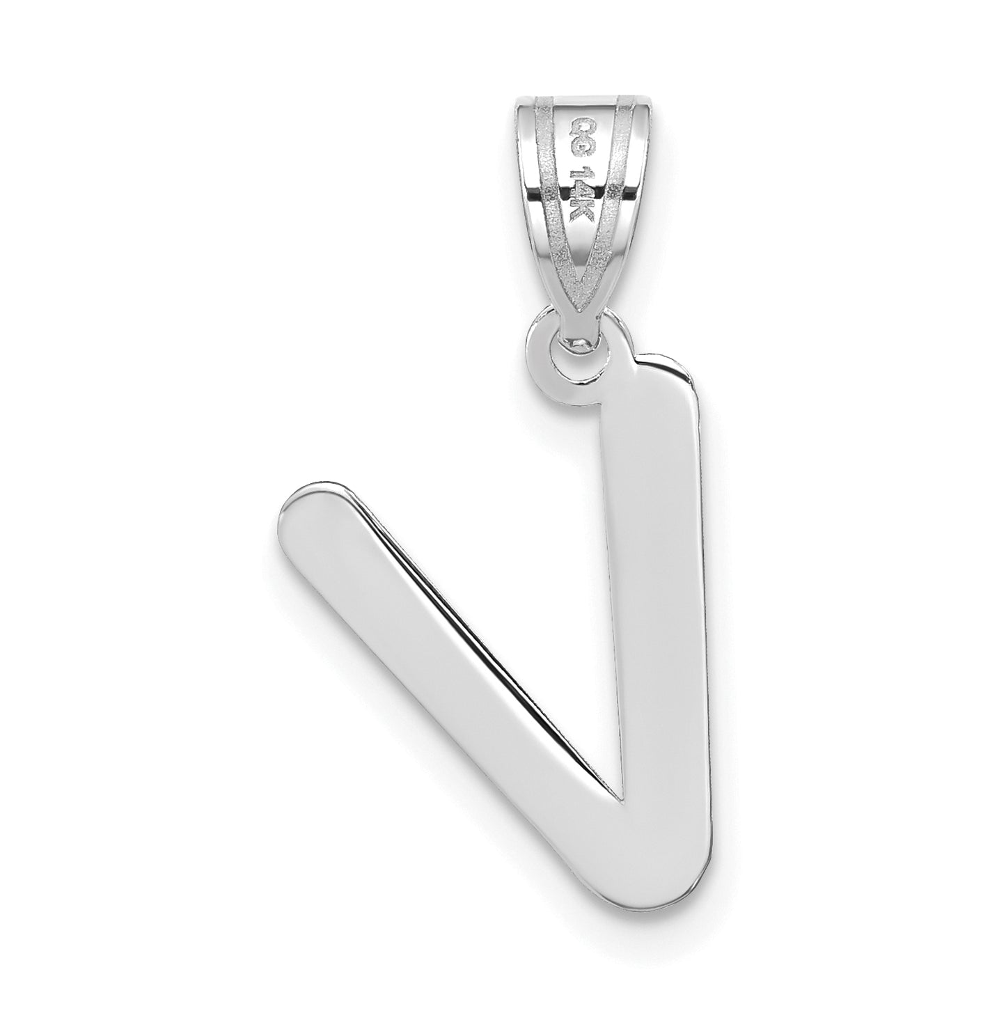 14K White Gold Polished Bubble Letter V Initial Pendant