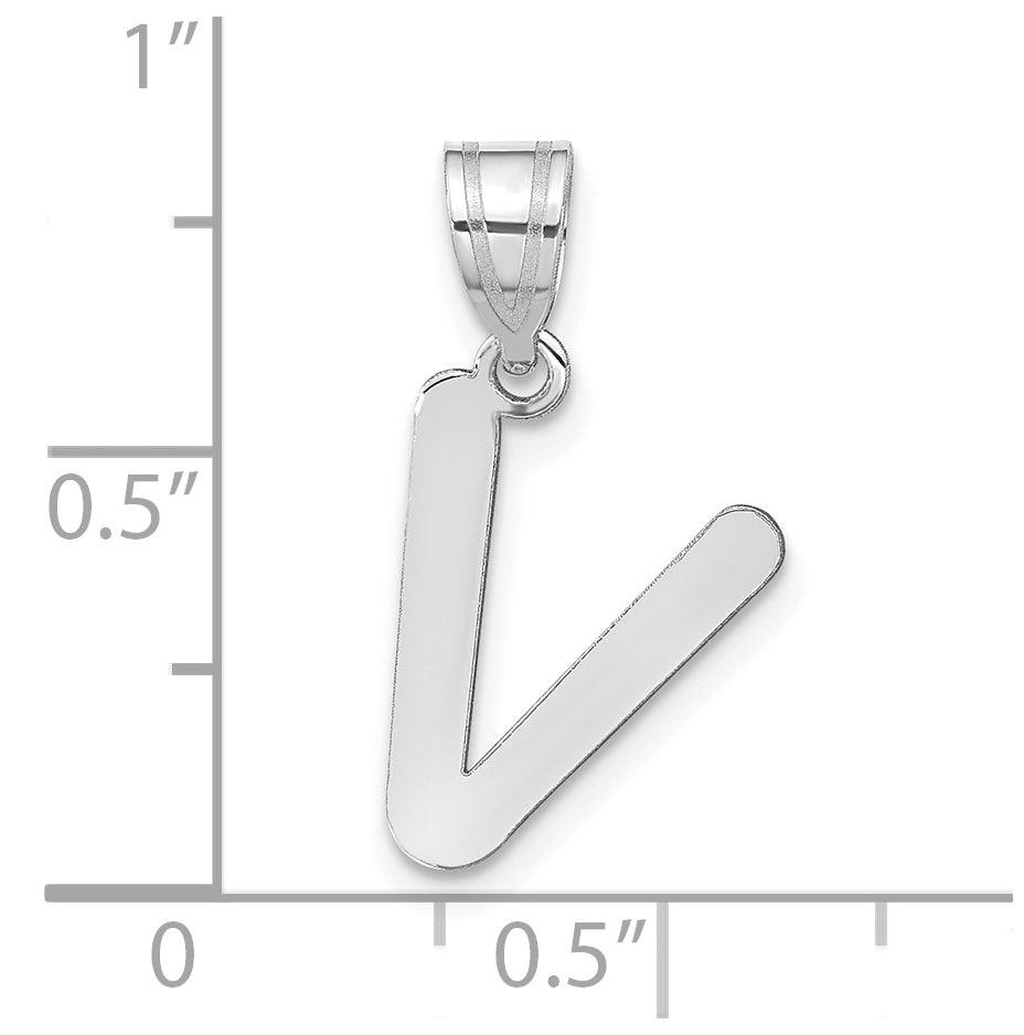 14K White Gold Polished Bubble Letter V Initial Pendant